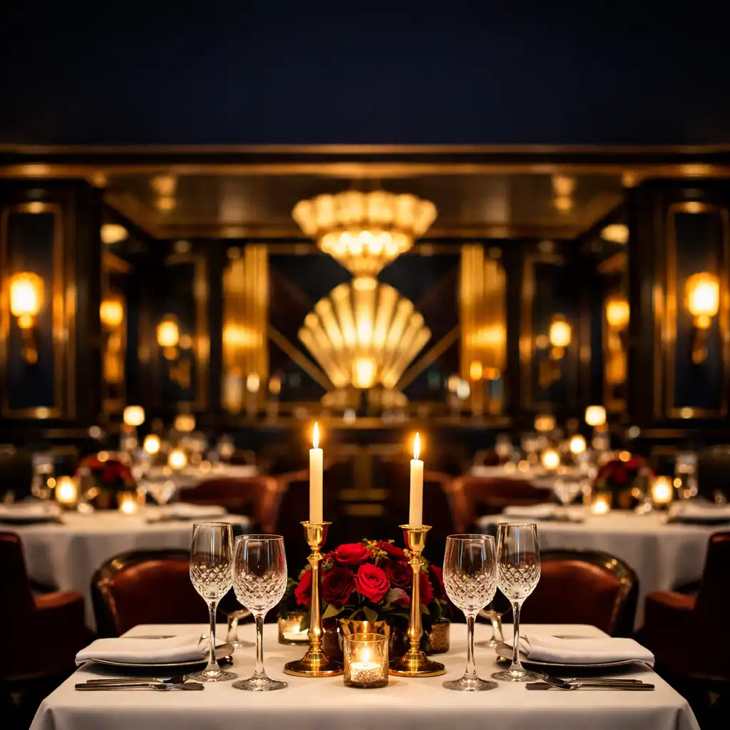 Eleganckie wnętrze restauracji Dining Willow House w stylu Art Deco